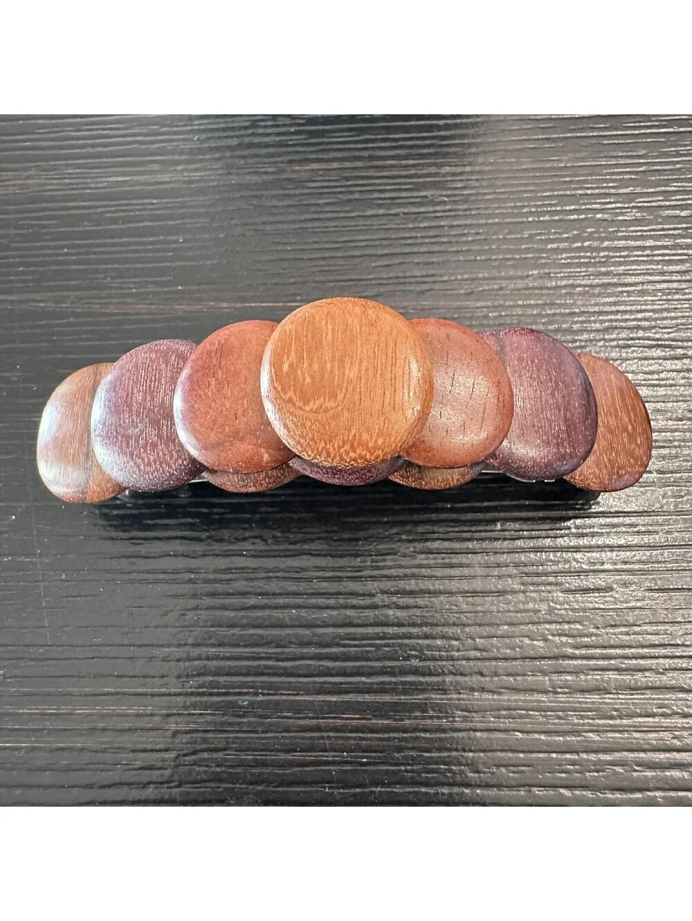 Vintage Made In France Wooden Disc Barrette Brown Wood Hair Clip Boho VGC